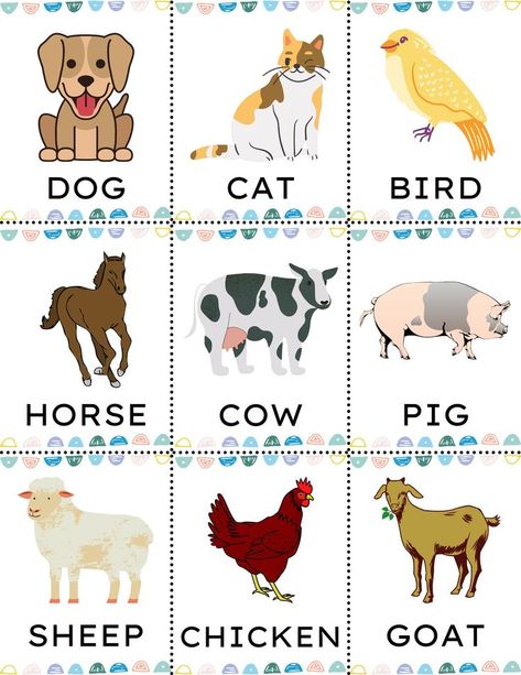 Free Printable Animals Flash Cards 01B Animals Chart Free Printable, Tame Animals Activities For Preschool, Animals Pictures For Kids Printables, Animal Chart For Kids, Animals For Kids Teaching, Animal Flashcards Printable Free, Flashcard Animals, Zoo Animals Flashcards, Animals For Kindergarten