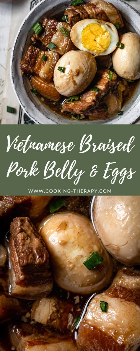 Vietnamese Braised Pork Belly & Eggs (Thit Kho) Thit Kho Recipe, Thit Kho, Easy Vietnamese Recipes, Khmer Food, Asian Pork, Braised Pork Belly, Pork Belly Recipes, Diner Recipes, Dutch Oven Recipes