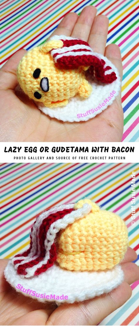 Crochet Egg Blanket Pattern, Gudetama Amigurumi Free Pattern, Crochet Egg Blanket, Free Loomigurumi Patterns, Crochet Gudetama Free Pattern, Crochet Bacon Pattern Free, Gudetama Crochet Free Pattern, Arugami Crochet Pattern Free Easy, Gudetama Crochet Pattern