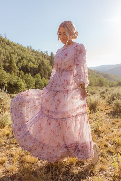 Geneva Dress in Mauve Floral Modest Garden Party Dress, Modest Ruffle Dress, Ivy City Co Dresses, Fall Garden Party Outfit, Modest Wedding Guest Dress, Potential Aesthetic, Bangkok Outfit, Southern Belle Style, Cowgirl Dress