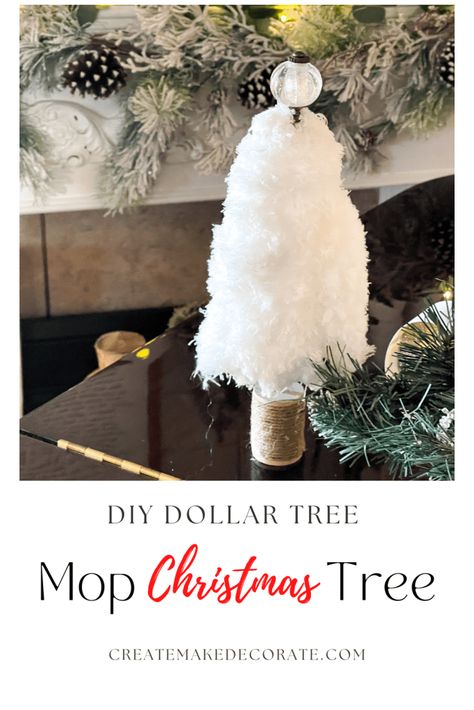 Mop Head Christmas Tree, Dollar Tree Mop Crafts, Dollar Tree Mop Head Crafts, Mops Crafts, Natural Face Cleanser, Cone Trees, Dollar Tree Christmas, Handmade Christmas Decorations, Christmas Mantels