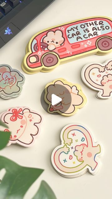 kris swan on Instagram: "THIS is how i make stickers! 🌟⬇️  as my small business has continued to grow, i’ve had less time to make stickers by hand. finding a manufacturer to make my stickers for me has saved me so much time so now i can focus on making more art and cute goodies!   one of the manufacturers i use is @makestickers! the process is super simple: just send them your designs, select your finish, size, and you’re done! i usually go for matte, but this time i decided to try glossy, holographic, and even clear stickers. thank you MakeStickers for helping me bring my lil bunny scribbles to life 💖  if you want to make your own stickers, you can use the link below (or in my bio) to get $20 off your first sticker order of $50 or more:  ✨ http://mkstk.co/krisswanartpromo ✨  #makesticke Make My Own Stickers, Make Stickers, Make Your Own Stickers, My Small Business, Clear Stickers, Super Simple, I Decided, Stuff To Do, To Grow