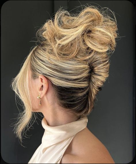 Trending Updo Hairstyles 2023, On Trend Updos, Updo For Halter Dress Bridesmaid Hair, Hair Up Do Ideas, Dramatic Updo Hairstyles, Volumous Updo, Big Updo Hairstyles, Baby Shower Hair Styles, Glam Updo