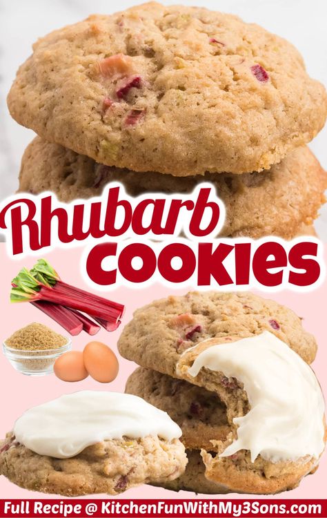 Easy Rhubarb Recipes, Rhubarb Desserts Recipes, Rhubarb Cookies, Rhubarb Desserts, Rhubarb Cake, Cream Cheese Cookies, Kitchen Fun, Rhubarb Recipes, Sweet Tart