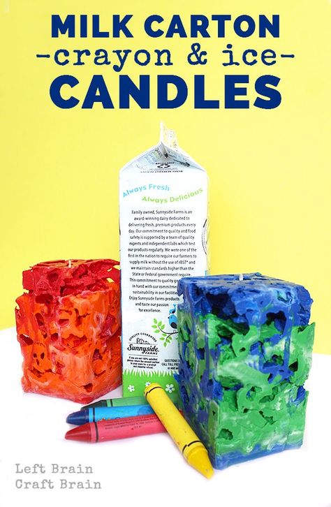 Upcycle your old crayons and milk cartons into these gorgeous, airy ice candles. Old Crayon Crafts, Ice Candles, Milk Carton Crafts, Diy Candles With Crayons, Crayon Candles, Candle Upcycle, Ice Candle, Brain Craft, Art Club Ideas