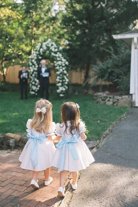 our wedding ♥️ Light Blue Ring Bearer Outfit, Navy And Light Blue Wedding Party, Pastel Blue Wedding, Baby Blue Weddings, Wedding March, Simple Satin, Nantucket Wedding, Pink Sash, Flower Girl Dresses Blue