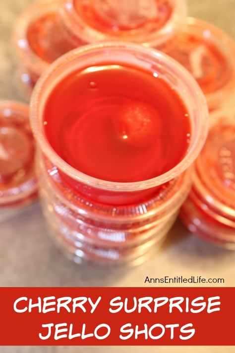 Cherry Surprise Jello Shots Recipe. This delightful cherry almond jello shot offers a nice little surprise in the middle. Simple to make, these Cherry Surprise Jello Shots are great for parties, tailgating, and more! Red Jello Shots, Almond Jello, Malibu Jello Shots, Holiday Jello Shots, Fireball Jello Shots, Cherry Jello Shots, Easy Jello Shots, Blue Jello Shots, Jello Shooters