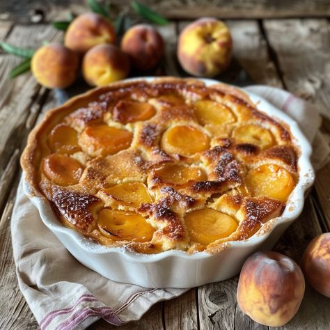 🍑 Apricot Clafoutis 🍑 Ingredients : - 500 g fresh apricots, pitted and cut in half 🍑 - 3 eggs 🥚 - 100 g of powdered sugar 🍚 - 1 sachet of vanilla sugar - 50 g of flour 🌾 - 250 ml of milk 🥛 - 50 ml of liquid crème fraîche 🥛 - Butter for the mold - Icing sugar for sprinkling (optional) 🍰 Instructions : 1. Preheat the oven: Preheat your oven to 180°C. Generously butter a tart pan or baking dish. 2. Prepare the apricots: Arrange the apricot halves in the mold, cut side up. 3. Prepare the mixture... Apricot Clafoutis, Apricot Galette, Fresh Apricots, Apricot Tart, Apricot Recipes, Tart Pan, 3 Eggs, Icing Sugar, Vanilla Sugar