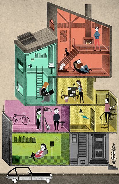 Publicity Ideas, Office Illustration, Building Map, Comic Book Layout, House Games, Arts Integration, Mid Century Illustration, Isometric Design, House Illustration