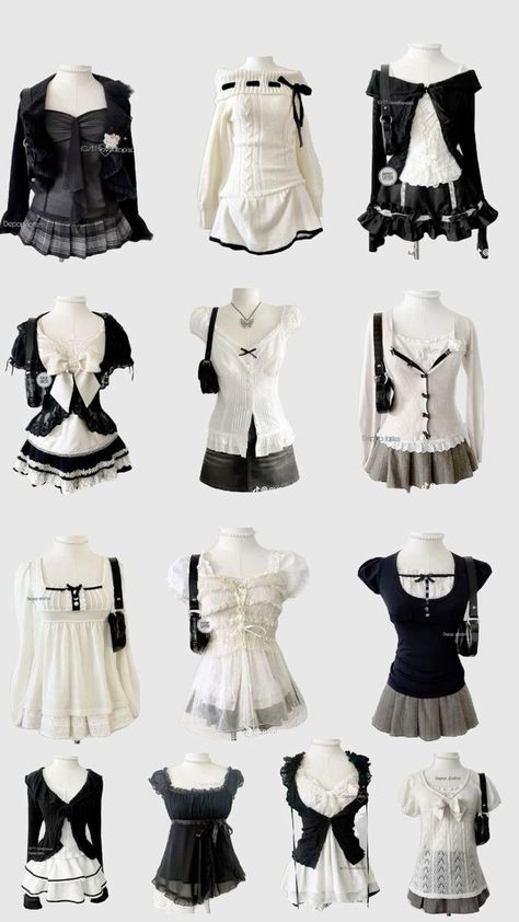 Shojo Protagonist Outfit, Dark Girly Fashion, Himekaji Outfits Dark, Dark Coquette Aesthetic Outfits, Dark Shoujo Outfit, Female Horror Protagonist Outfits, Dark Coquette Outfit Aesthetic, Fatal Frame Outfits Ideas, Dark Himekaji