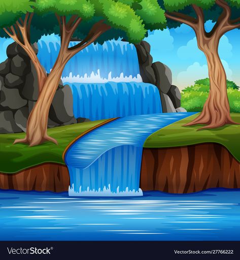 Cartoon Waterfall, Waterfall Clipart, Forest Cartoon, House Cartoon, Background Images Free Download, Waterfall Landscape, Download Hair, Water Fall, Business Card Design Creative