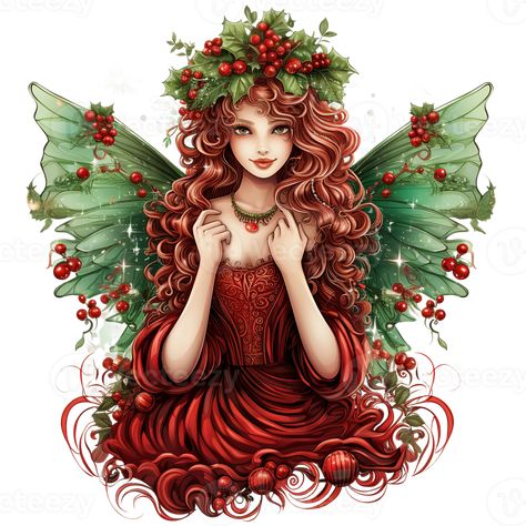 Little Cute Christmas Fairy Clipart, Green and Red Magic AI Generated Christmas Fairy Art, Christmas Fairy Illustration, Fairy Character, Celtic Christmas, Fairy Clipart, Red Magic, Fairy Illustration, Christmas Elves, Elves And Fairies