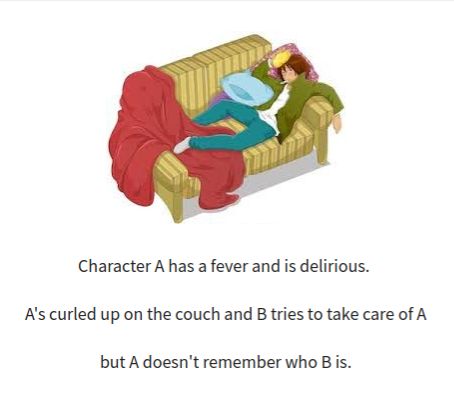 Character A has a fever and is delirious. A's curled up on the couch and B tries to take care of A but A doesn't remember who B is. Writing Prompts The Fake Redhead, Writing Prompt, Take Care, Writing Prompts, Couch, Writing, Feelings