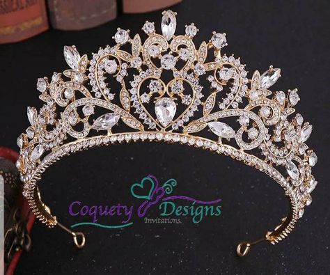 Quince Crowns Gold, Quinceanera Crowns Gold, Crown For Quinceanera, Champagne Quinceanera Theme, Crowns For Quinceanera, Sweet 16 Crowns, Quince Crowns, Quince Crown, Rose Gold Quince