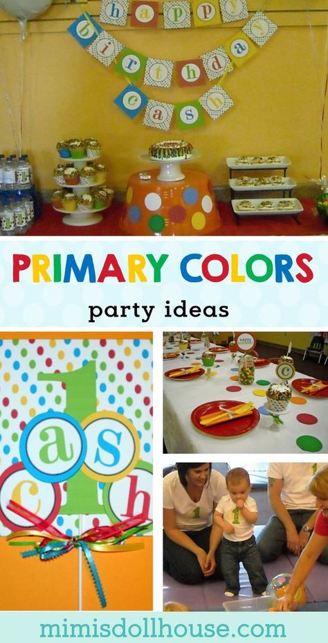 Primary Color Party: Cash's Gymboree 1st Birthday.  Looking for a fun idea for a first birthday?  Using bold and vibrant primary colors is a fun idea.  Today I'm sharing a sweet primary color party.  Check out all of our primary color party ideas  and thi Primary Color First Birthday, Color Party Ideas, Primary Color Party, Diy Party Crafts, Bubble Party, Printable Party Decorations, Bouncy Ball, Color Party, Ball Party