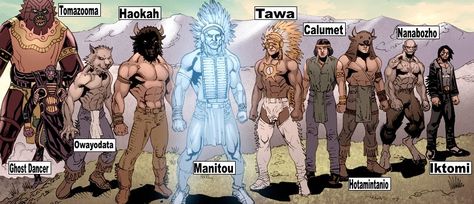 Native American Gods: Tomazooma - God of storytelling. Ghost Dancer - God of the spirit. Owayodata - God of the Hunt. Haokah - The thunder god. Manitou - The creator god. Tawa - God of the sun. Calumet - God of the hobowakan. Hotamintanio - The war god. Nanabozho - God of fire and earth. Iktomi - The spider god. Native American Gods, Derek Hess, Native American Mythology, Persian Warrior, Native American Legends, Yukon Territory, World Mythology, Pagan Gods, Comic Book Superheroes