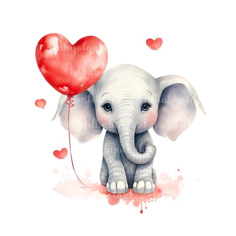 Elephant Valentine, Elephant Png, Elephant Clip Art, Teddy Bear Clipart, Art Valentines, Watercolor Elephant, Birthday Clipart, Scrapbook Materials, Web Icons