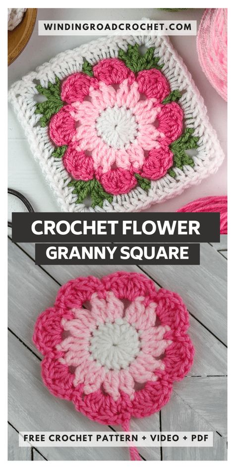 Crochet Flower Granny Square, Crochet Flower Granny Square Pattern, Granny Square Häkelanleitung, Motifs Granny Square, Crochet Flower Squares, Crochet Flower Blanket, Flower Granny Square, Granny Square Crochet Patterns Free, Gilet Crochet