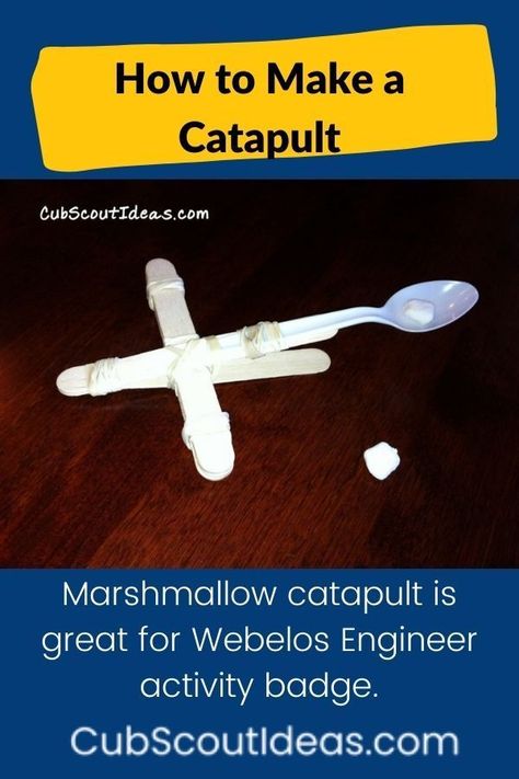 Marshmallow catapult is great for Webelos Engineer activity badge. Webelos Activities, Marshmallow Catapult, Boy Scout Crafts, Catapult For Kids, Math Stem Activities, Cub Scouts Bear, Tiger Scouts, Time Craft, Cub Scout Activities