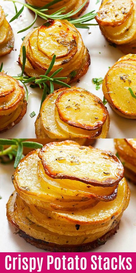 Potato Stacks Recipes, Herbed Potatoes, Potato Stacks, Rasa Malaysia, Potato Recipes Side Dishes, Potato Sides, Potato Side Dishes, How To Cook Potatoes, Crispy Potatoes