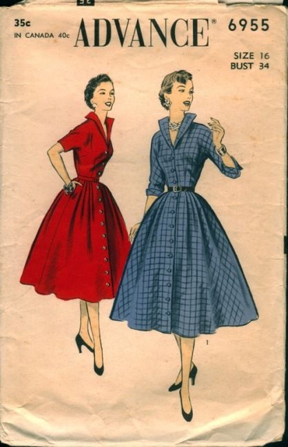 Red Floral Fabric, 60s Vintage Fashion, Unique Sewing Patterns, Vintage Clothes Patterns, Wing Collar, 20th Century Fashion, Vintage Dress Patterns, Shirtwaist Dress, Illustration Fashion Design