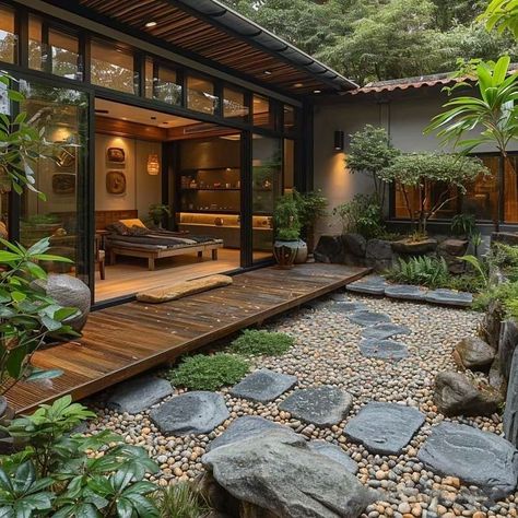 Japanese House With Garden, Japanese Inspired House Design, Engawa Architecture, House On Ocean, Modern Concrete Homes, Concrete Homes, Green App Icons, Japanese Garden Landscape, Japanese Home Design