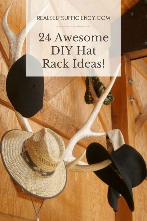 Hang your hats on these awesome DIY hat racks. Try these DIY hat rack tutorials to store and showcase your collection of hats. #diyhatracks #hatracks #hatstands #diy #diyhatstands Diy Beanie Holder, Cowboy Hat Hanger Diy, Easy Diy Hat Rack, Pallet Hat Rack Diy, Welding Projects Hat Rack, Welded Hat Rack, Weatern Hat Rack, Hat Rack Ideas, Antler Hat