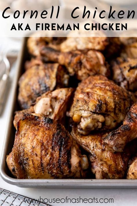 Cornell Chicken Recipe (aka Fireman's Chicken) Fireman Chicken, Cornell Chicken Recipe, Fireman Recipes, Firemans Chicken Recipe, Smoked Quarter Chicken, Firehouse Chicken, Firemans Chicken Marinade, Cornell Chicken Marinade, Cornell Chicken Marinade Recipe