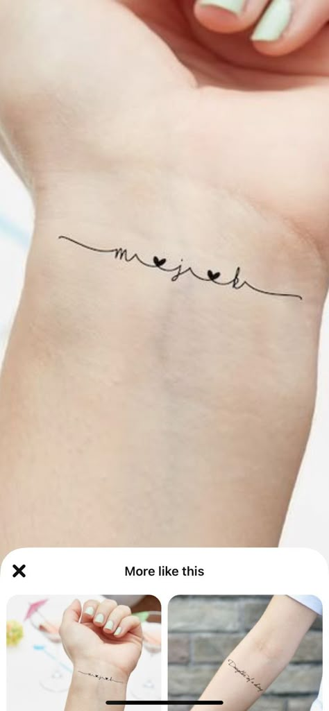 Tattoo Ideas Female For Family, Intertwined Initials Tattoo, Four Daughters Tattoo, A Tattoo For My Husband, Small Tattoo Ideas Family, Subtle Wrist Tattoos For Women, Parenthood Tattoo Ideas, 4 Sons Tattoo For Mom, Delicate Family Tattoo