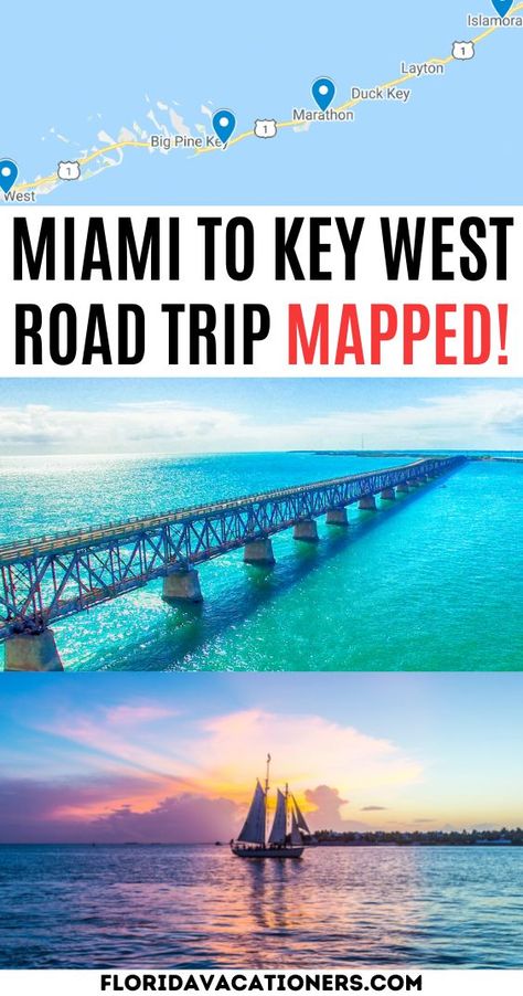 Florida Keys Road Trip Mapped! Florida Itinerary, Key West Road Trip, West Road Trip, Key West Florida Vacation, Florida Campgrounds, Florida Keys Road Trip, Travel Key West, Key West Vacations, Road Trip Places