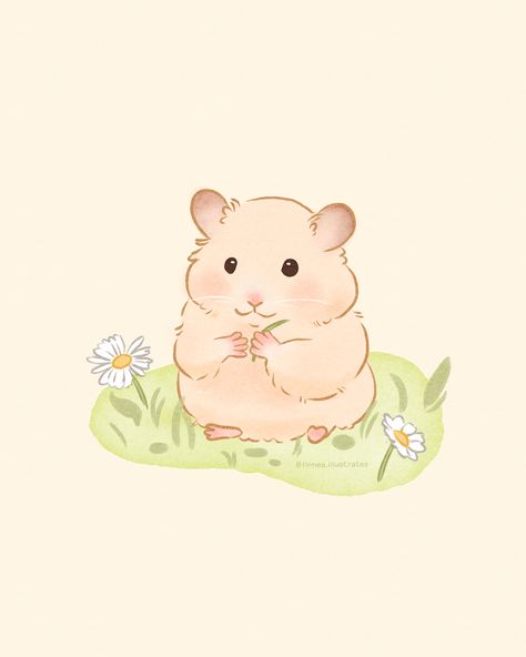 follow @linnea.illustrates on instagram for more cute drawings!! Kawaii Hamster Drawing, Hamster Painting Easy, Spring Animals Drawing, Hamster Drawing Cute, Cute Pet Drawings, Spring Drawing Easy, Character Design Animals, Cute Hamster Drawing, Hamster Drawings