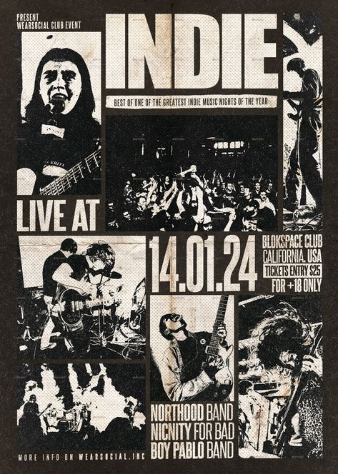 Indie Music Vintage Flyer / Poster Template Band Flyer Design, Music Concert Poster Design, Indie Music Posters, Indie Rock Poster, Indie Rock Aesthetic, Quiz Poster, Band Poster Design, Gothic Moodboard, Music Band Poster