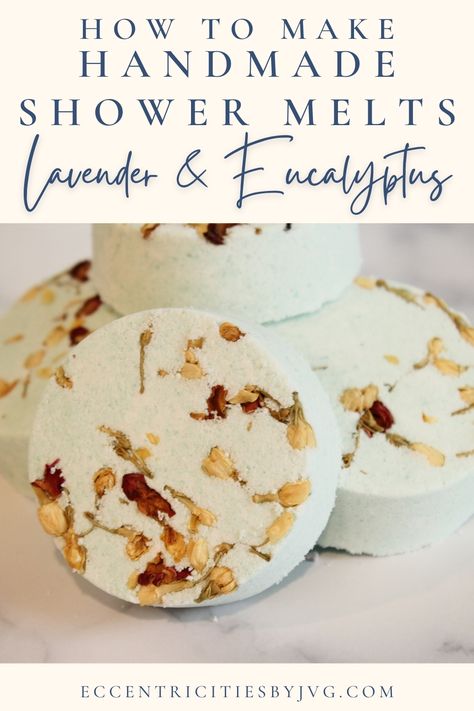 Learn how to make homemade shower steamers. Full DIY shower melts recipe and tutorial to make at home. Homemade shower bombs recipe and DIY in both Lavender and Eucalyptus. Lavender DIY bath melts. Eucalyptus DIY shower melts. Lavender shower melts are great for aromatherapy and relaxation. Eucalyptus shower steamers are great to help open up the sinus and are also great for relaxation. Perfect recipe and DIY on how to make shower melts at home. Also known as shower fizzies great shower melts. Shower Steams Diy, Shower Steamer Scents, Shower Vapor Melts, Best Shower Steamer Recipe, Diy Shower Steamers Essential Oils, Bath Steamers Diy, Packaging Shower Steamers, Diy Eucalyptus Shower Steamers, How To Make Shower Steamers