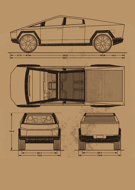 How To Draw A Truck, Car Blueprint 3d Modeling, Tesla Blueprint, 3d Blueprint, Blueprint For 3d Modeling, Car Blueprint, Blueprint Drawing, Tesla Cybertruck, 2d Drawing