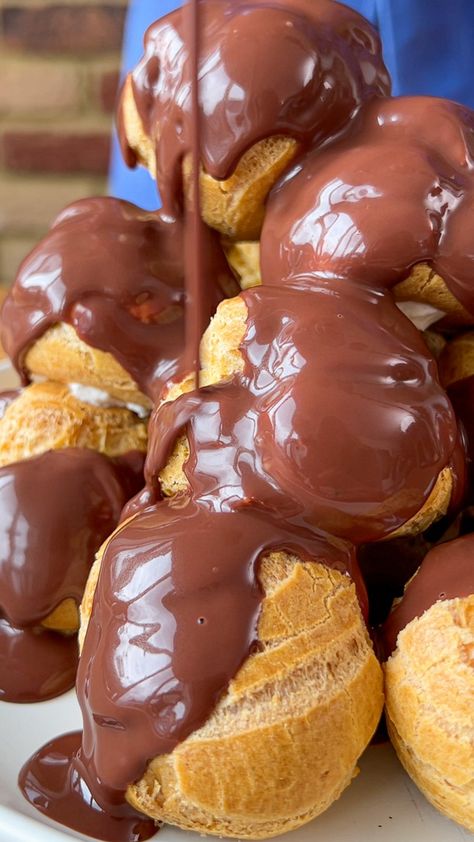 Chocolate profiteroles — MATTHEW RYLE Profiteroles Chocolate Sauce, Chocolate Profiteroles, Profiteroles Recipe, Profiterole, Chantilly Cream, Choux Pastry, Chocolate Cakes, Chocolate Sauce, Eclairs