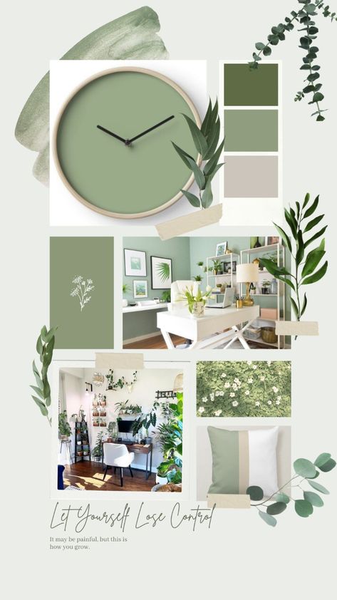 Monday Mood Board Design Inspo Mood Boards, Green And Beige Mood Board, Nail Salon Mood Board, Spa Mood Board Interior Design, Beauty Salon Mood Board, Mood Boards Aesthetic Interior Design, Mood Boards Green, Mood Boards Layout, Mood Board For Office