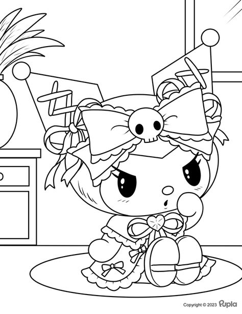 Kuromi Sitting at Home Coloring Page Homies Coloring Pages, Kuromi Coloring Sheet, Kuromi Sitting Down, Kuromi Laying Down, Sanrio Coloring Pages Printable Kuromi, Hello Kitty Coloring Pages Printable Kuromi, Printable Coloring Pages Sanrio, Sanrio Coloring Pages Kuromi, Cute Coloring Pages Sanrio