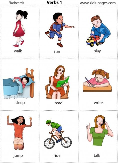 Printable flashcards: Verbs, adjectives, occupations, emotions, colors, and nouns sorted by category!! Oppgaver For Barn, Verbs For Kids, English Worksheet, Learning English For Kids, Action Cards, English Worksheets For Kids, Action Verbs, Flashcards For Kids, Kids English