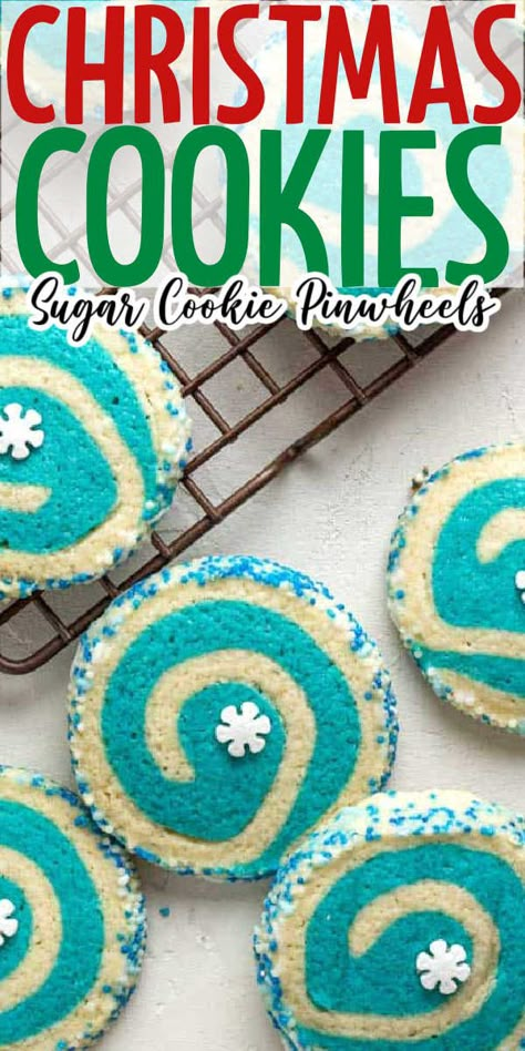 Swirled Sugar Cookies, Easy Holiday Cookies Christmas, Pinwheel Christmas Cookies, Blue Christmas Cookies, Pinwheel Cookies Christmas, Perfect Sugar Cookie Recipe, Christmas Pinwheel Cookies, Swirl Sugar Cookies, Pinwheel Sugar Cookies