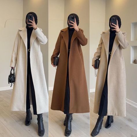 Hijab Coat Style, Long Coat Outfit Hijab, Coat Hijab Outfit, Winter Hijab Outfits Casual, Hijabi Outfits Casual Winter, Hijab Outfit Winter, Hijab Coat, Hijabi Fashion Winter, Winter Modest Outfits