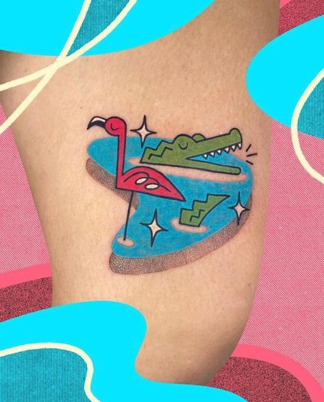 Mid Century Tattoos, Mid Century Modern Tattoo Ideas, Jetsons Tattoo, Mid Century Tattoo Ideas, Momentum Tattoo, Mid Century Modern Tattoo, Mid Century Tattoo, Florida Tattoo For Women, 50s Tattoo