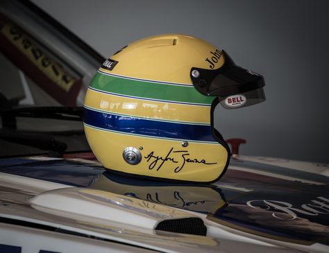 Ayrton Senna - Rally Helmet by Thomas BRETON Race Car Helmet Designs, Aryton Senna Aesthetic, Rally Helmet, Fernando Alonso Helmet, Aryton Senna Helmet, Retro Helmet, John Bell, Ayrton Senna Accident, Cafe Racing