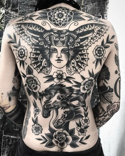 Traditional Tattoo Back, American Traditional Back Piece, Traditional Back Piece, Traditional Tattoo Back Piece, Tattoo Back Piece, Tattoo Stomach, Traditional Back Tattoo, Traditional Tattoo Woman, Tats Ideas