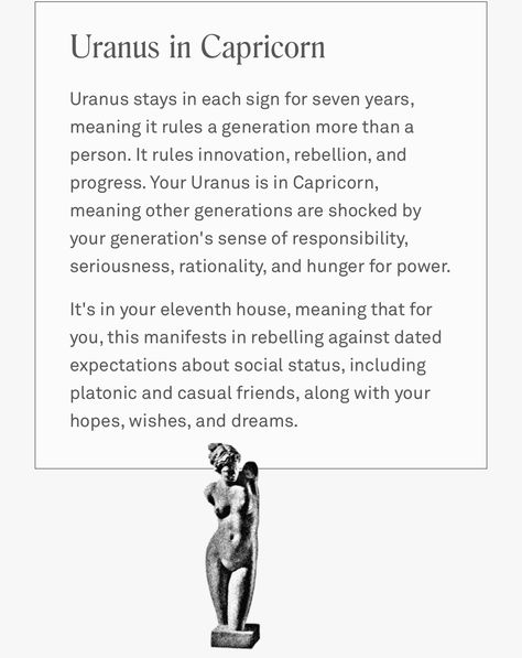 Uranus Capricorn, Uranus In Capricorn, Capricorn Astrology, Pisces And Aquarius, Planet Signs, Leo Horoscope, Zodiac Stuff, Astrology Facts, Natal Charts