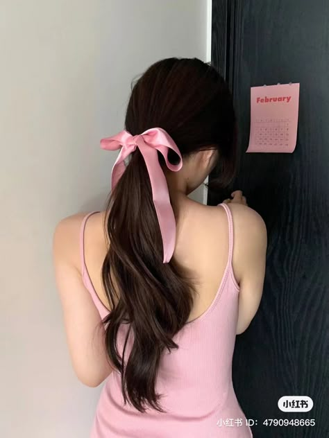 Pink Ribbon Hairstyle, Korean Poses, Daughter Hairstyles, Nice Life, Bow Ponytail, My Aura, Ribbon Hairstyle, Run Disney, Birthday Inspo