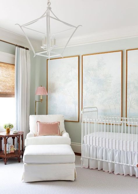 Transitional Nursery, Gold Crib, Nursery Paint Colors, Metal Crib, French Nursery, Traditional Nursery, Pink Crib, Nursery Room Design, Nursery Room Inspiration