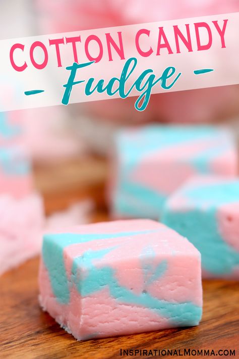 Cotton candy fudge combines the rich, decadent texture of fudge with the flavor of cotton candy and fun colors. It's adorably delicious. #inspirationalmomma #cottoncandyfudge #cottoncandyfudgerecipe #fudgerecipe Cotton Candy Fudge, Cotton Candy Recipe, Candy Fudge, Homemade Fudge Recipes, Cotton Candy Flavoring, Fudge Recipes Easy, Homemade Fudge, Candy Recipes Homemade, Fudge Recipe