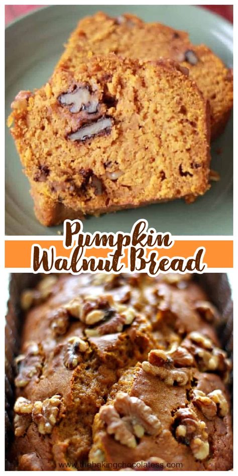 Pumpkin Walnut Bread, Walnut Bread Recipe, Peanut Butter Oatmeal Bars, Pumpkin Bread Easy, Moist Pumpkin Bread, Walnut Recipes, Walnut Bread, Pumpkin Recipes Dessert, Walnut Cake