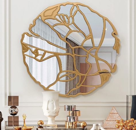 Pregaspor Round Wall Mirrors Decorative, 31.5'' Irregular Frame Gold Mirror for Wall Decor, Large Wall Mirror for Living Room, Entryway, Bedroom Round Wall Mirrors, Wall Decor Large Wall, Vintage Gold Mirror, Mirror For Living Room, Entryway Art, Mirror For Wall, Decor Large Wall, Living Room Ornaments, Mirror Wall Living Room