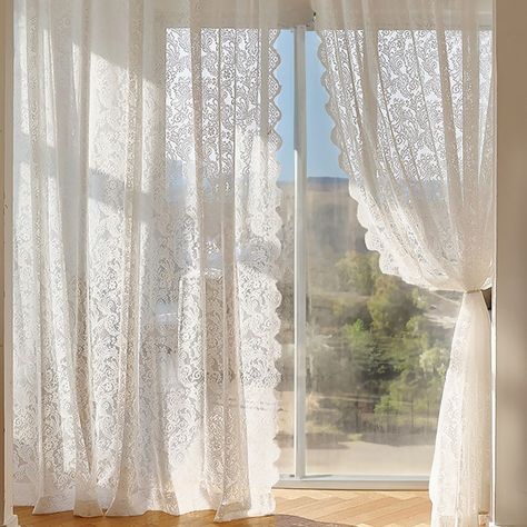 French Style Floral Lace Sheer Curtains Floral White Sheer Lace Curtains for Living Room Semi Sheer Lace Curtains Rod Pocket Curtains - Etsy Pretty Sheer Curtains, Vintage White Curtains, Lacy Curtains Aesthetic, Powder Room Curtains, Short Sheer Curtains, Embroidered Sheer Curtains, Cute White Curtains, Simple Curtains Living Room, Lace Curtains Aesthetic